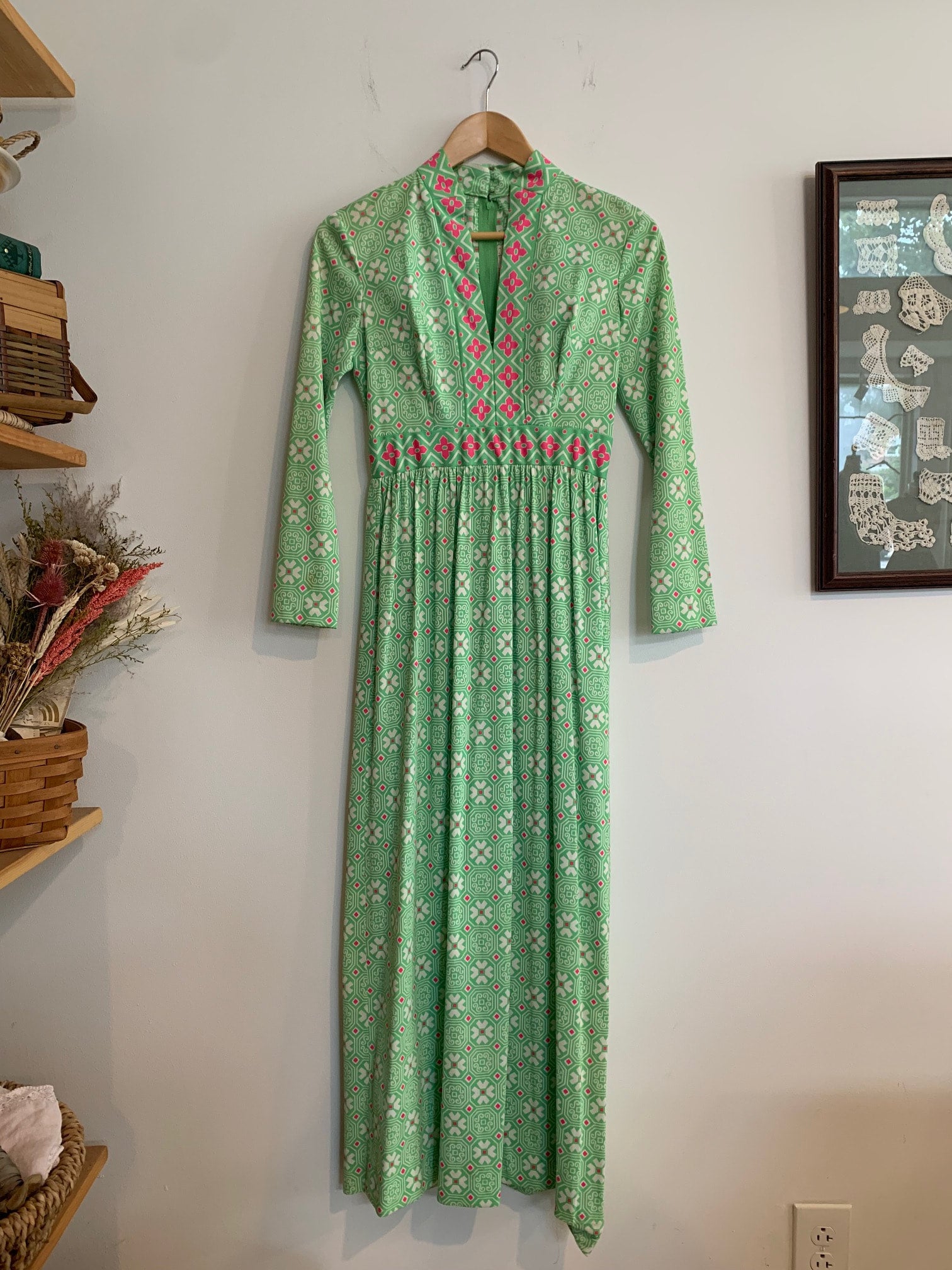 knee length dresses for ladies Robert David Morton Vintage Multicolored 1970s long dress – Sophia's Gallery main image 0